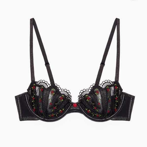 Savage X Fenty Black Caviar Renaissance Rose Unlined Demi Bra & Brazilian Panty - Picture 6 of 16